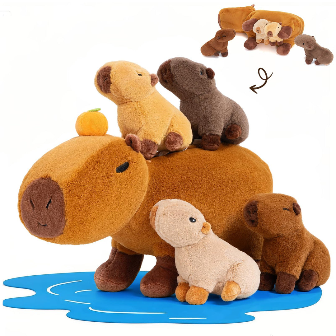 OUOZZZ 5 Stück Capybara Plüschtier, 38cm Weich Capybara Kuscheltier mit 4 Baby Capybara Stofftiers i