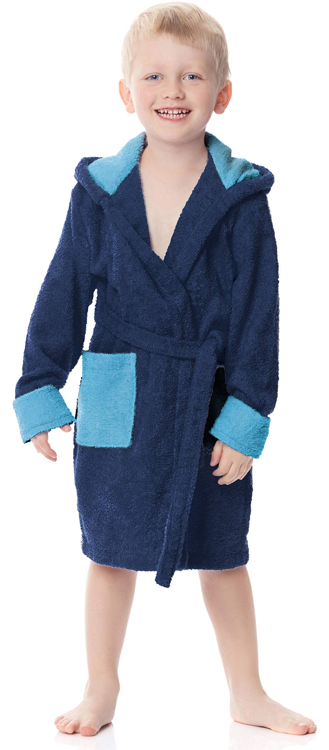 Ladeheid Kinder Frottee Bademantel aus 100% Baumwolle LA40-103 122-128 Marineblau/Jeans (D12/D03), 1