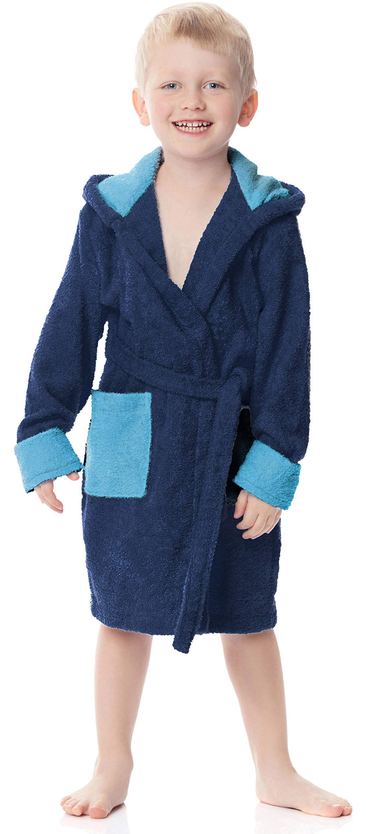 Ladeheid Kinder Frottee Bademantel aus 100% Baumwolle LA40-103 122-128 Marineblau/Jeans (D12/D03), 1