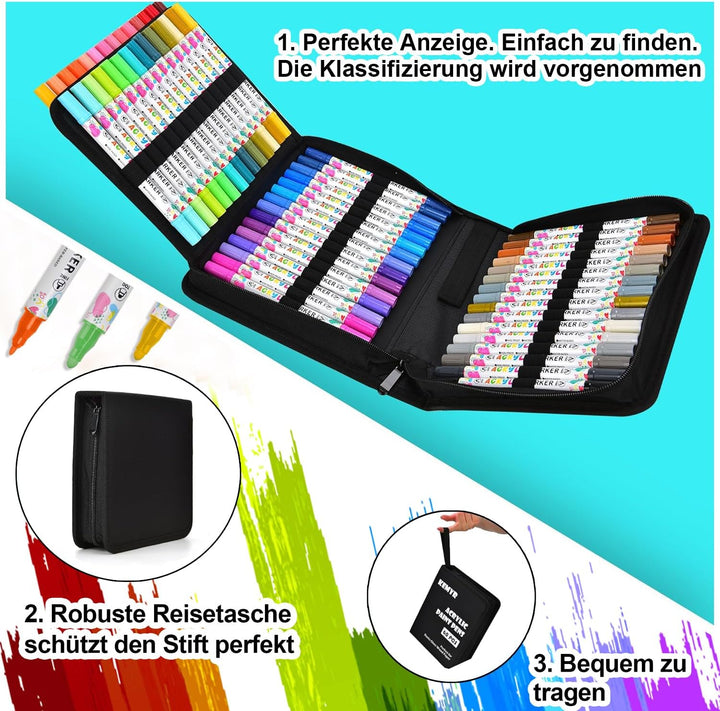 KEMYR 72 Farben Acrylstifte Set mit Doppelspitze, Acrylmarker Wasserfeste für Steine, Holz, Glas & P
