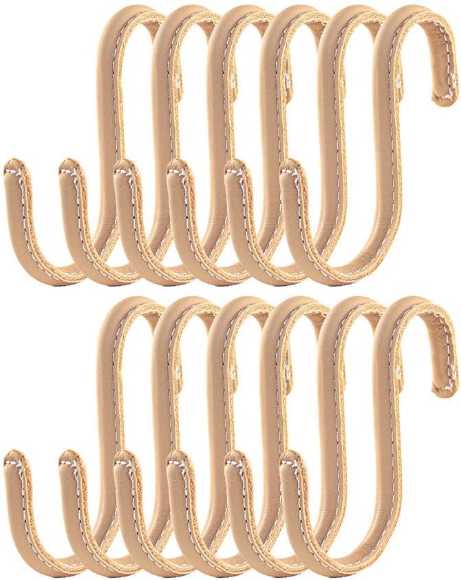Brute Strength - S-Haken mit Vollnarbenleder umwickelt - 6 Stück - Natur - 10 cm Edelstahl-Metallbüg