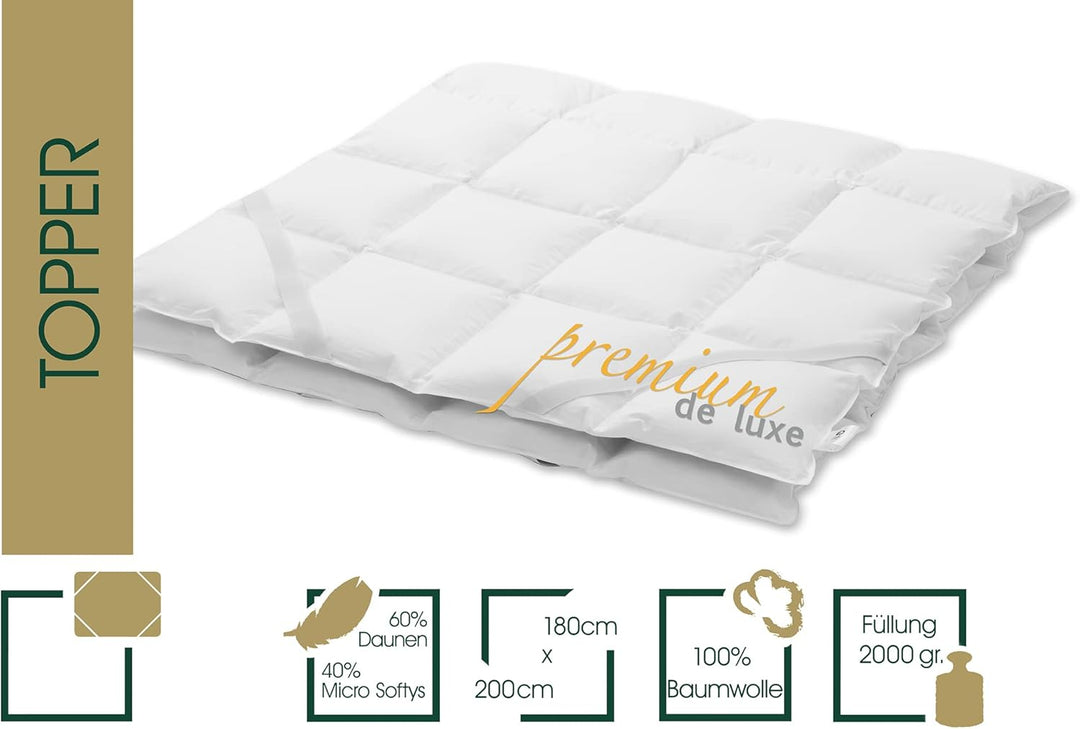 Premium de luxe 975.97.004 Mattress Topper, 180 x 200 cm, 7 x 8 Karos, 1.960 gr., 180 x 200 cm