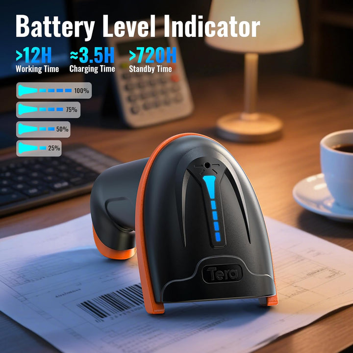 Tera Barcode Scanner 1D 2D QR Wireless Kabellos 2,4 GHz + Wired USB 2,0 Kabelgebunden Handscanner Ba