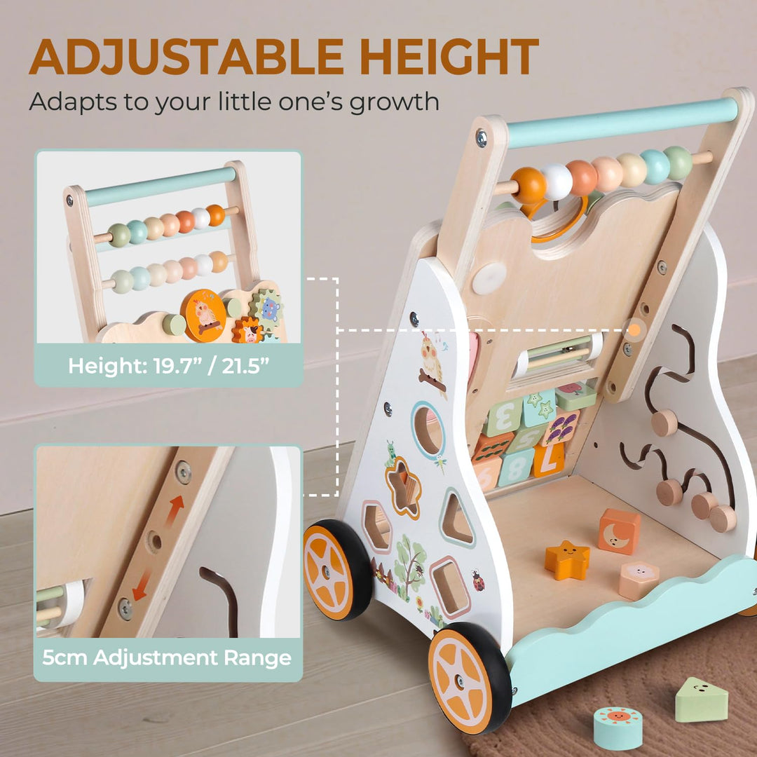 Lauflernwagen aus Holz für Mädchen und Jungen, Montessori-Aktivitätszentrum für Babys, einstellbare