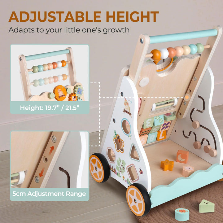 Lauflernwagen aus Holz für Mädchen und Jungen, Montessori-Aktivitätszentrum für Babys, einstellbare