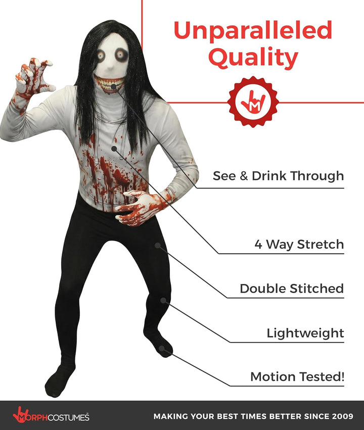 Morphsuit Jeff The Killer Kostüm für Erwachsene, Monster Verkleidung, Halloween und Karneval - L (16