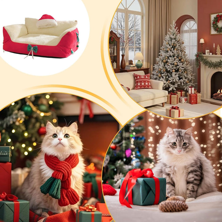 Katzen-Couch | Weihnachtsstuhl mit Nikolausmütze – stützendes Katzensofa | für Küche, Schlafzimmer,