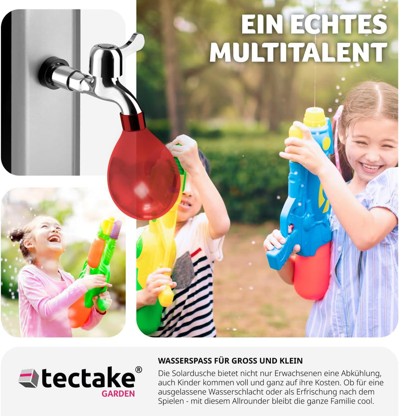 tectake® Solardusche 35 Liter, Gartendusche Regenduschkopf und Wasserhahn, warmes Wasser für Garten,