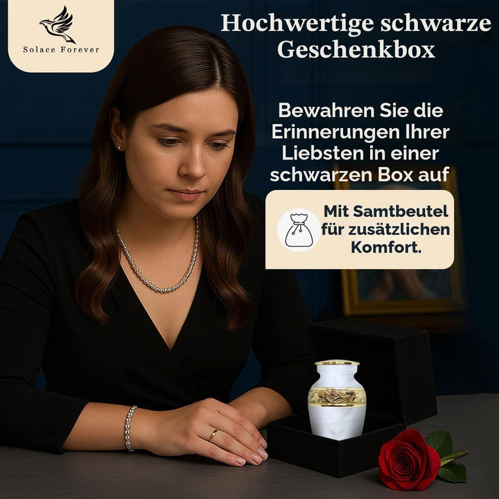 Weisse Andenken-Urne – Mini-Urne für Asche mit Box und Tasche im Lieferumfang – ehren Sie Ihre Liebs