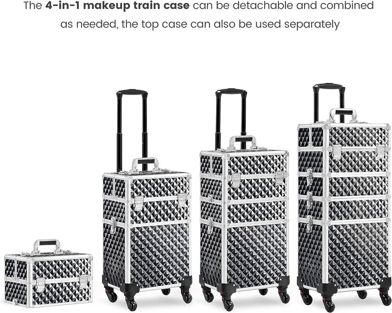 Yaheetech 4-in-1 Kosmetikkoffer, Trolley Schminkkoffer, Grosser Make up Koffer, Abschliessbar Multik