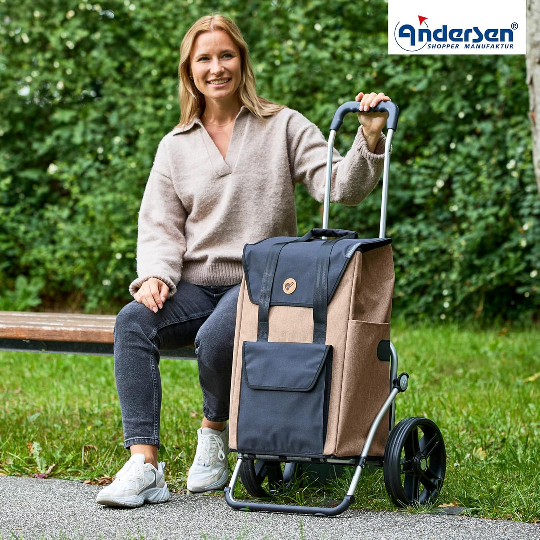 ANDERSEN Einkaufstrolley - Royal Shopper Senta 2.0 Sand | mit Flüsterrädern, grosse Räder, 25 cm, au