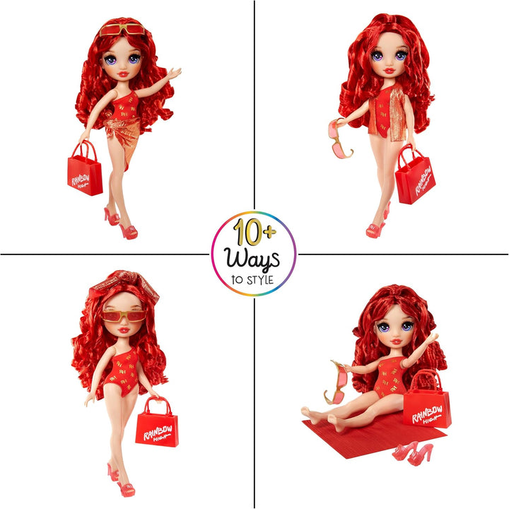 Rainbow High Swim & Style - Ruby (Rot) - 28 cm Grosse Puppe mit Schimmerndem Pareo, auf 10+ Arten zu