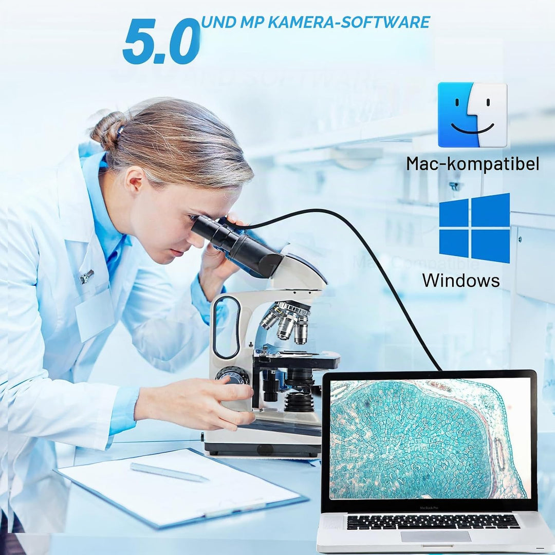 Swift Digitales Binokular-Mikroskop 40X-2500X, mit 5MP USB-Kamera, zweilagiger mechanischer Bühne un