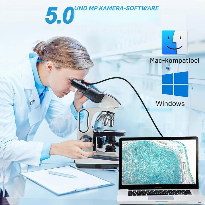 Swift Digitales Binokular-Mikroskop 40X-2500X, mit 5MP USB-Kamera, zweilagiger mechanischer Bühne un