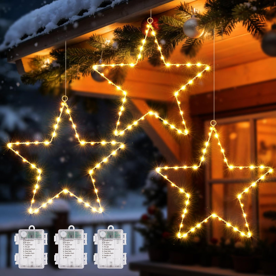 GlobaLink 3 Stück LED Weihnachtsstern Beleuchtung, Weihnachtsdeko Fenster mit 135 LEDs 8 Modi Batter