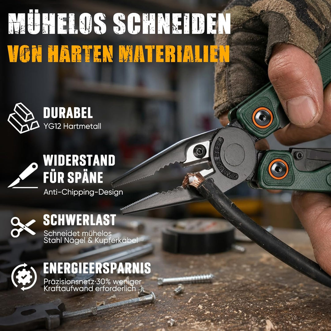 BIBURY 25-in-1 Multitool Multifunktionszange, YG12 Hartmetall-Schneide, G10-Griff, 3Cr13 Edelstahl,