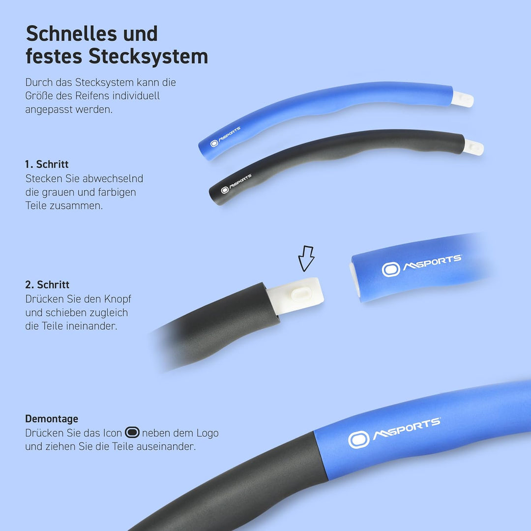 MSPORTS Hula Hoop Reifen Premium mit Schaumstoff und grössenverstellbar, Fitness Hula Hoop zur Gewic