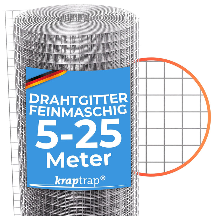 KrapTrap Volierendraht Drahtgitter feinmaschig I verzinkt I 8x8 mm I 12m x 1m I Wühlmausgitter Mäuse