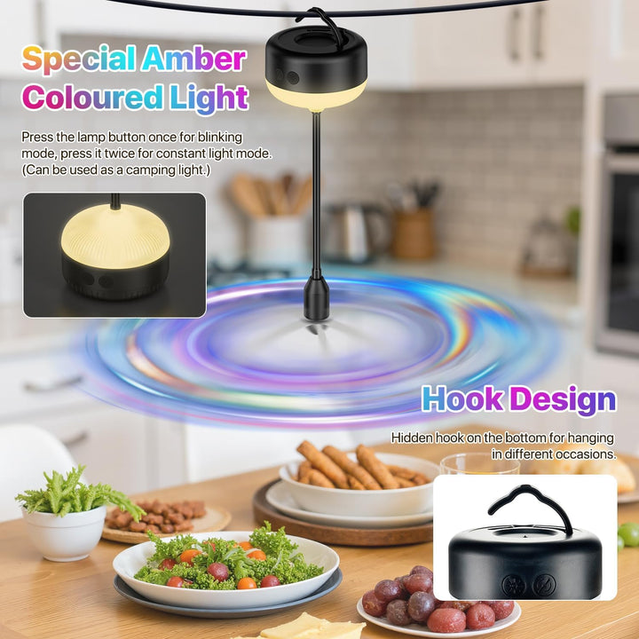 YAMI 2er-Pack Fliegenventilatoren für Tische mit LED-Licht, wiederaufladbarer Tischventilator mit we
