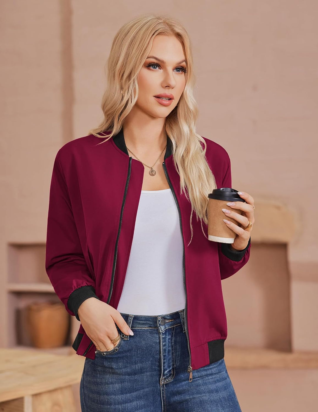 Zeagoo Bomberjacke Damen Kurz Blouson Jacket leichte Fliegerjacke Langarm Casual Frühling Pilotenjac