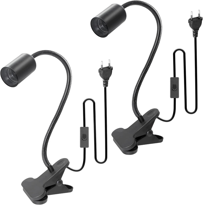 WPQIUZS 2 Stück E27 Klemmleuchte 360°Verstellbarer Schwanenhals Lampe Klemmlampe Lampenfassung mit C
