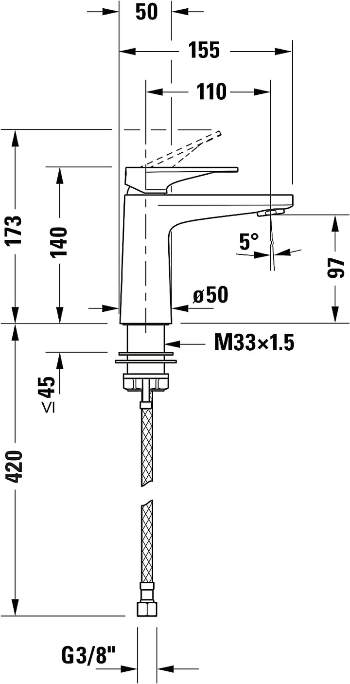 Duravit Tulum Waschtischarmatur, Grösse S (Auslauf Höhe 97 mm), Wasserhahn Bad, Waschbecken Armatur,