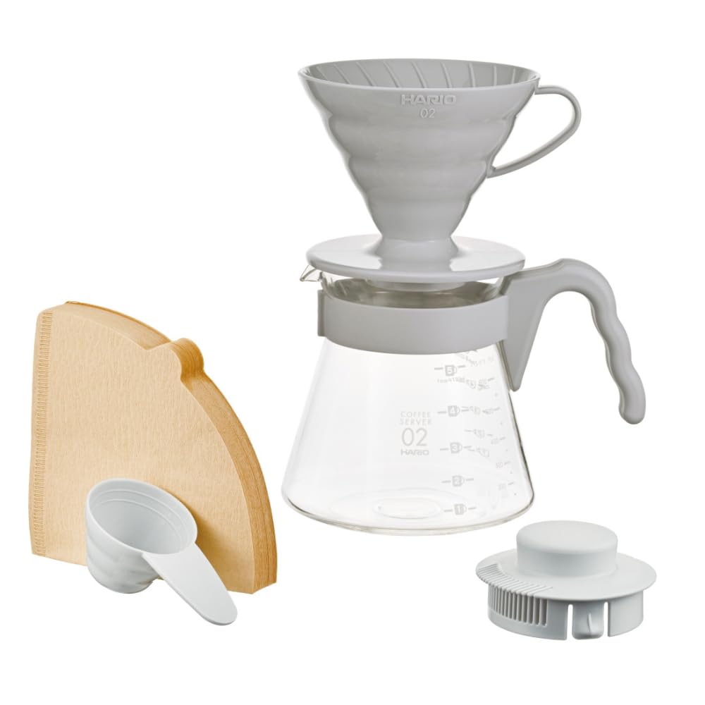 HARIO Kit V60 hellgraues Glas und PP 1-4 Tassen, Hellgrau