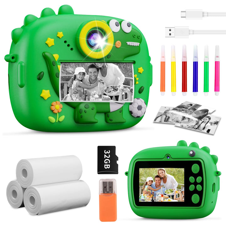 Kinderkamera Sofortbildkamera, 2,4 Zoll Digitalkamera Kinder, Dinosaurier VideoKamera 1080P HD, Sofo