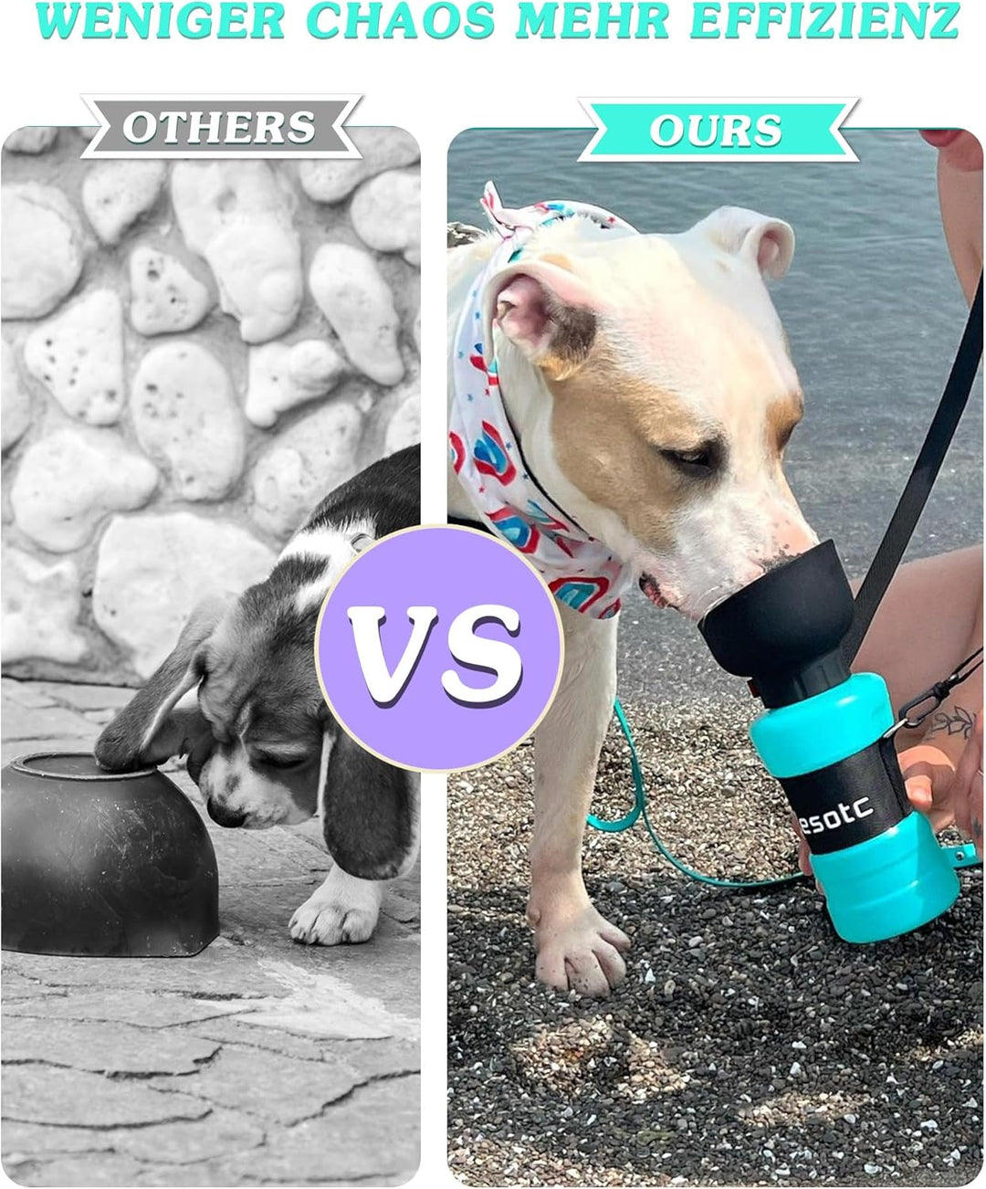 lesotc 800ml Hundetrinkflasche für unterwegs, Faltbare Hund Auslaufsicher Wasserflasche, Hunde Wasse