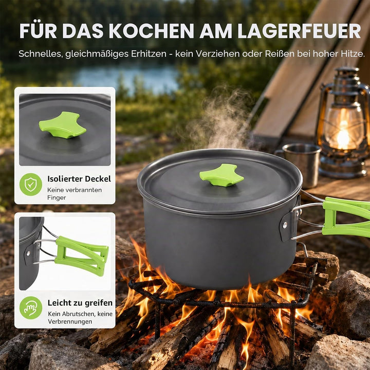 aiGear Camping Kochgeschirr Set/Outdoor Geschirr Set | Camping Topf Kochtopf Tragbar Aluminium | mit