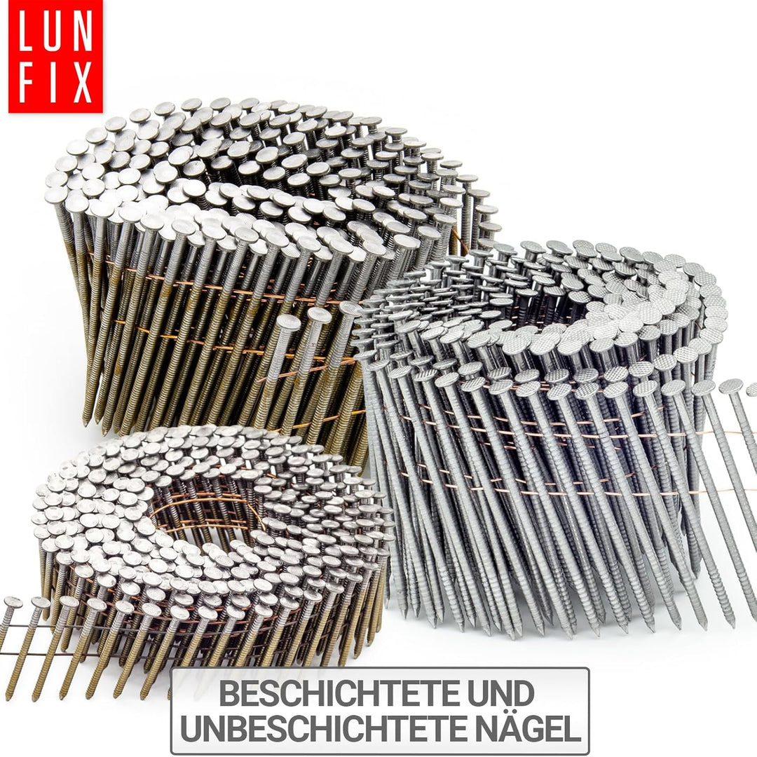 4500 Stk. 16° Coilnägel Ringschaft 2,8x80 mm aus Stahl unverzinkt, drahtgebunden auf Spule – für Nag
