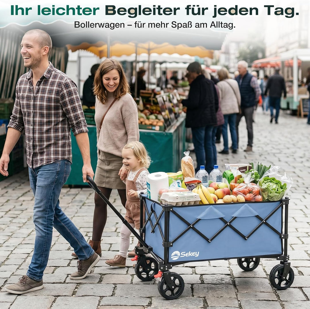 Sekey Bollerwagen Faltbar 135L 150KG Belastbar, Transportwagen klappbar mit Geländereifen mit Bremse