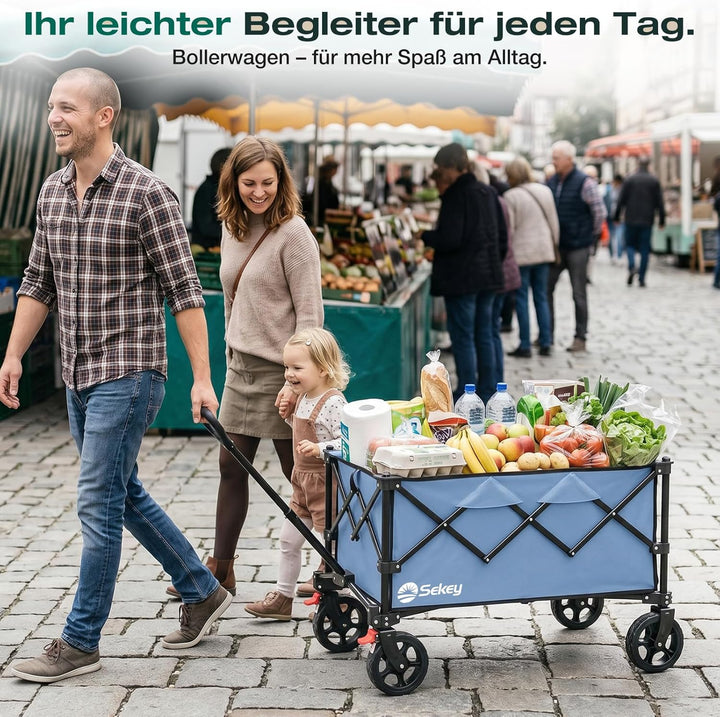 Sekey Bollerwagen Faltbar 135L 150KG Belastbar, Transportwagen klappbar mit Geländereifen mit Bremse