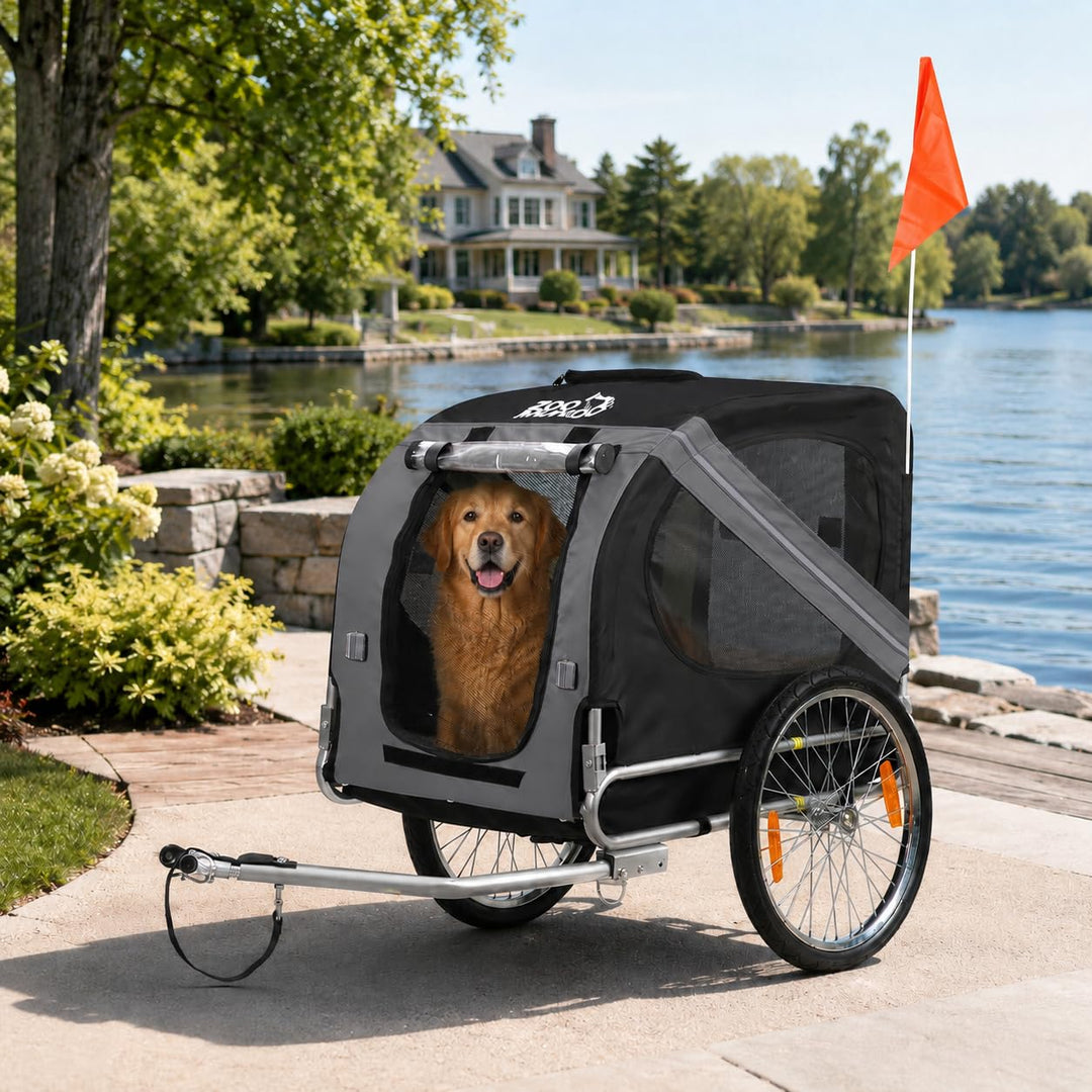zoomundo Fahrradanhänger Hundeanhänger für Hunde-Transport Silver Frame Dunkelgrau/Schwarz, Dunkelgr