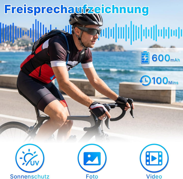 Sonnenbrillen mit Actionkamera, 120°-Smart-Brillen-Kamera (schwarz) | Brillen-Actionkamera mit WLAN,