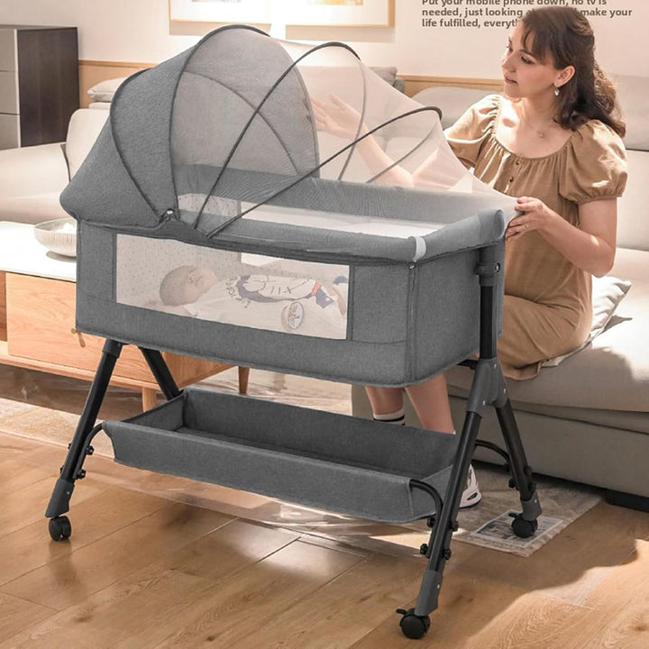 Beistellbett Baby, Stubenwagen Baby mit Rollen Liefert mit einem grossen Aufbewahrungskorb und Winde