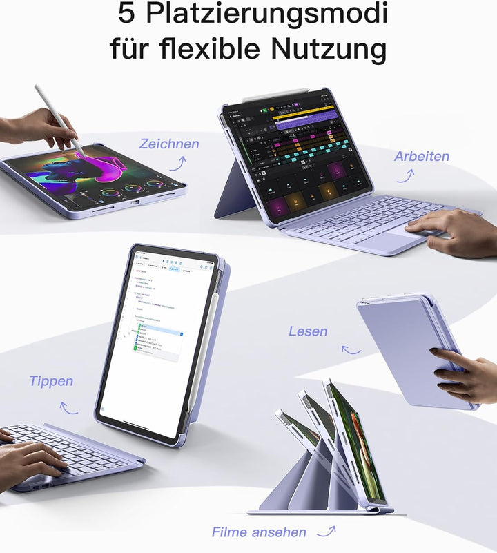Inateck Tastatur Hülle Kompatibel mit iPad Air 5/4,iPad Pro 11 Zoll 4/3/2/1,Hoch-/Querformat Ständer