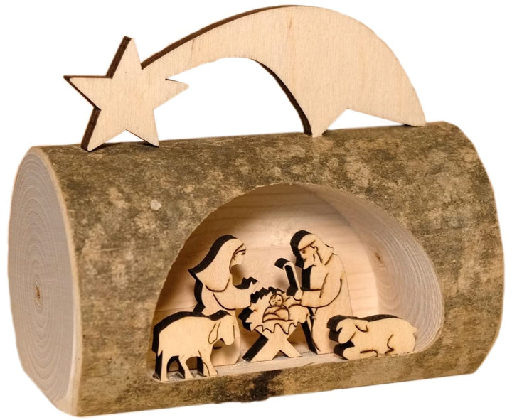 Kaltner Präsente Geschenkidee - Weihnachten Krippe aus Holz mit Jesus, Maria und Kind in einem Baums