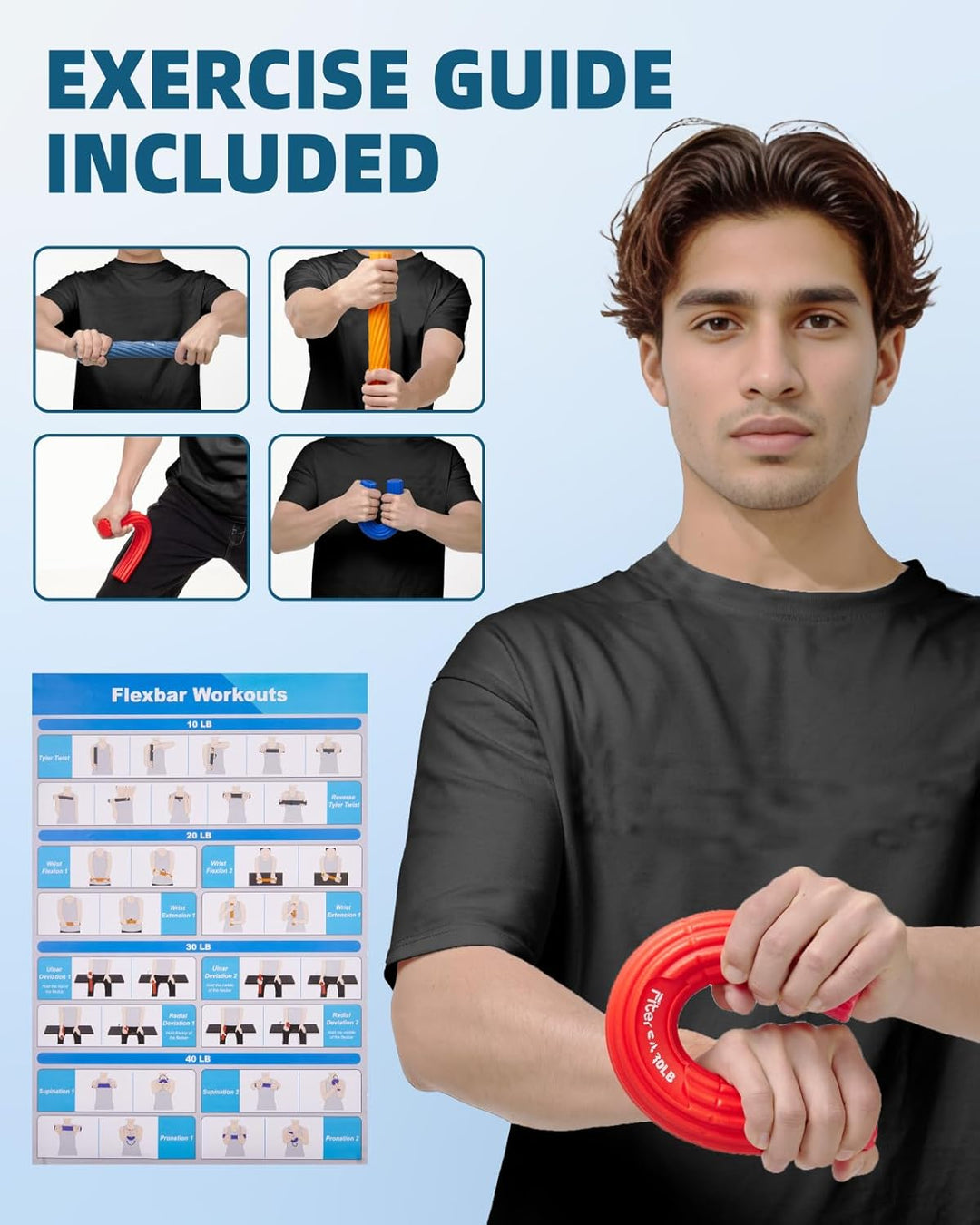 Flex Therapie Bar Kit, FlexBar Handtrainer, Widerstand Bar, Tennisarm Therapie Bar, Twist Hand Exerc