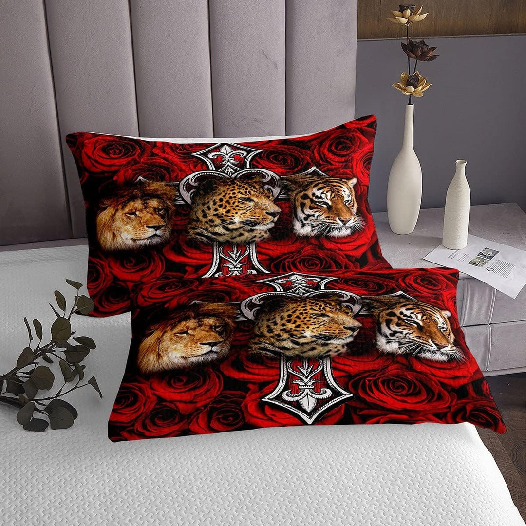 Löwe Leopard Tiger Tagesdecke 170x210cm, afrikanisches tropisches Wildtier-Bettwäsche-Set Mode Luxus