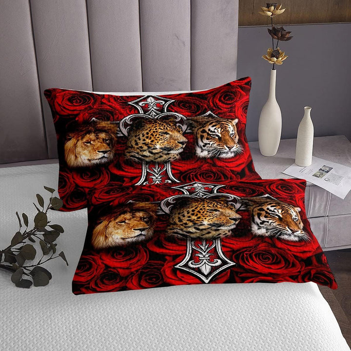 Löwe Leopard Tiger Tagesdecke 170x210cm, afrikanisches tropisches Wildtier-Bettwäsche-Set Mode Luxus