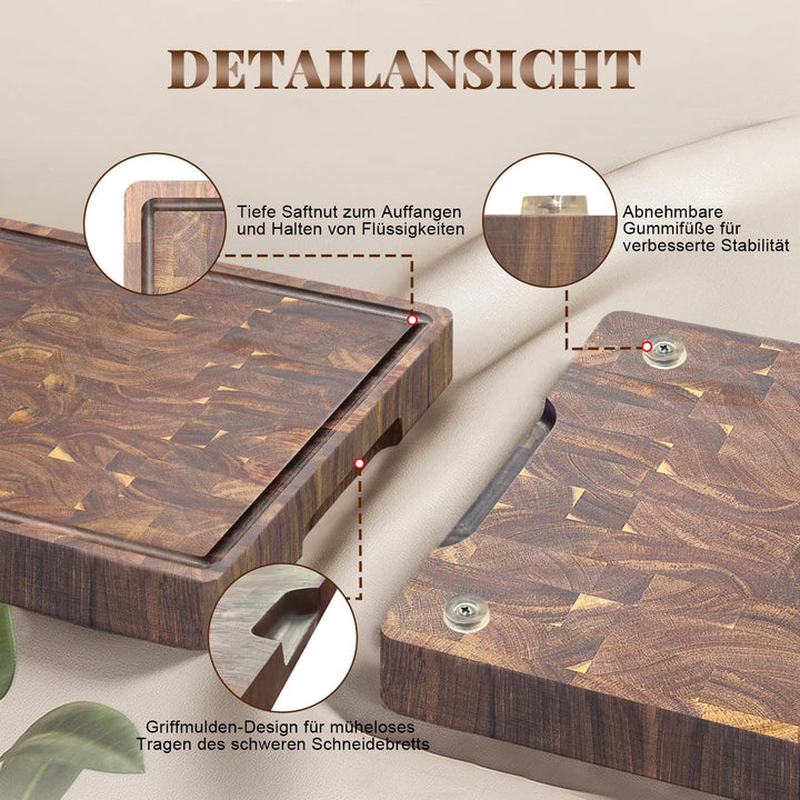 COCOBOSS Large Schneidebrett Holz PREMIUM Akazienholz Schneidebrett für Küchenplatten, mit Saftrutsc