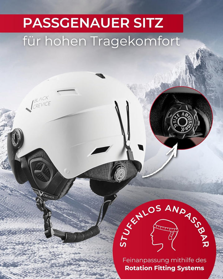 BLACK CREVICE Skihelm mit Visier Kirchberg I Atmungsaktiver Skihelm Herren & Damen mit Lüftungsöffnu