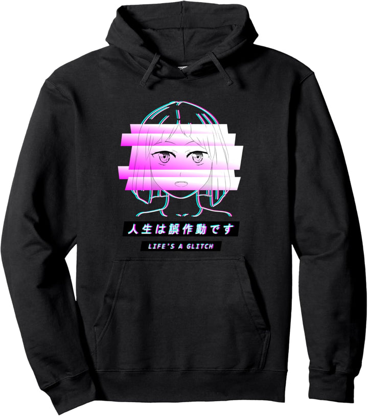 Anime Ästhetik Vaporwave Mädchen Trauriges japanischer Kanji Pullover Hoodie