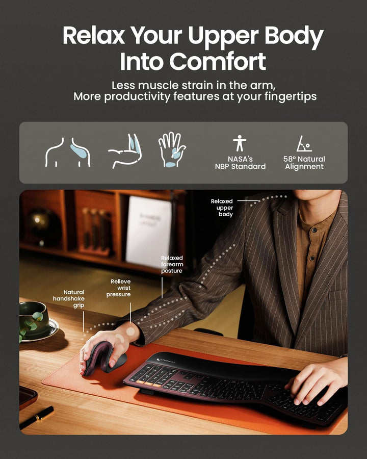 ProtoArc EM11 NL Ergonomische Vertikale Maus, Kabellos Aufladbar Mouse mit 3 Gerät (2*Bluetooth+USB)