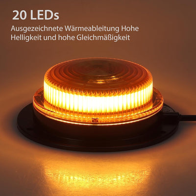 PROZOR Notfall Warnblinklicht 10W 12V/24V Magnetisch Blinkerleuchte 20LEDs 10 Blitzmodi IP67 Wasserd