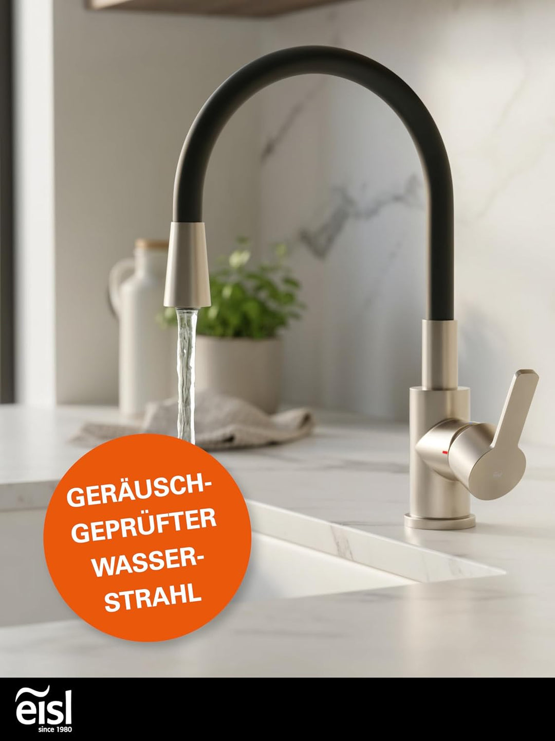 EISL Flexo Edelstahl/Schwarz Flexible Spültischarmatur Niederdruck, biegsamer Wasserhahn für die Küc