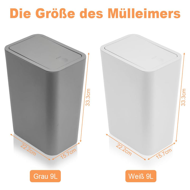 2 Mülleimer 10 Liter Badezimmer Mülleimer mit Druckverschluss Deckel,Mülleimer Bad, Komposteimer für