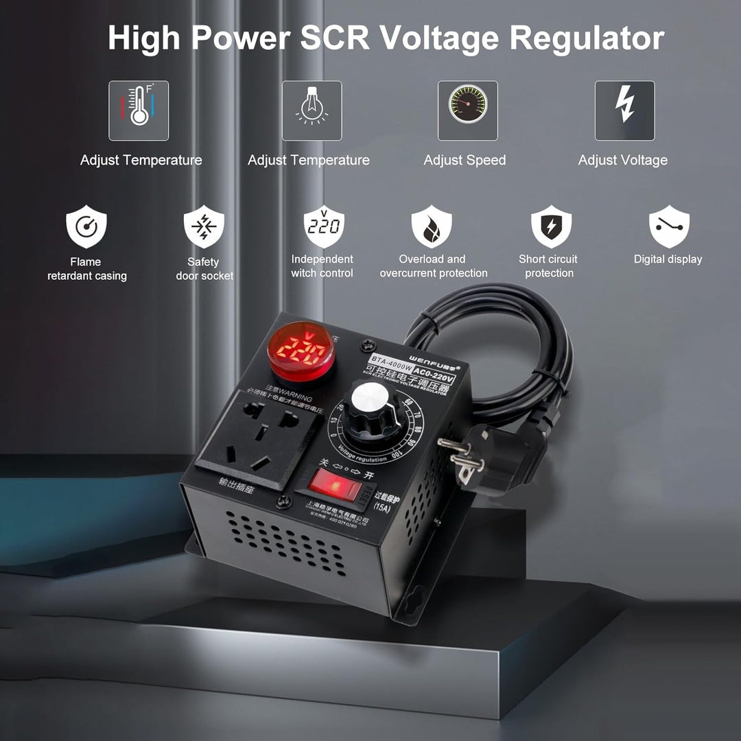 Dimmschalter AC 220V 9A 4000W SCR Spannungsregler Motor Lüfter Drehzahlregler Dimmer(EU Plug), EU Pl