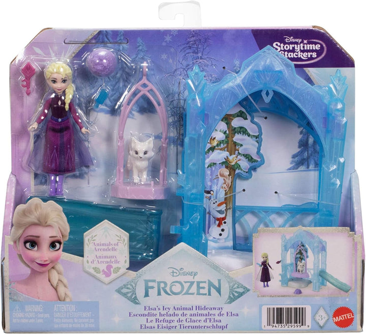 Mattel Disney Die Eiskönigin kleine ELSA-Puppe und winterliches Tierspielset mit Fuchs- und Vogelfig